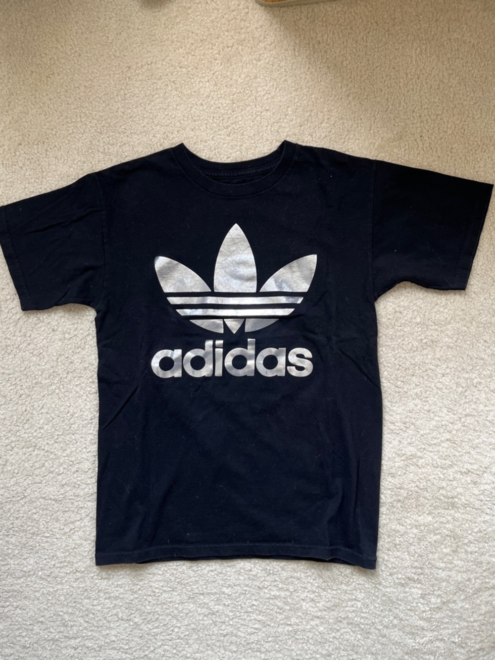 adidas Black Tee with Silver Trefoil Logo